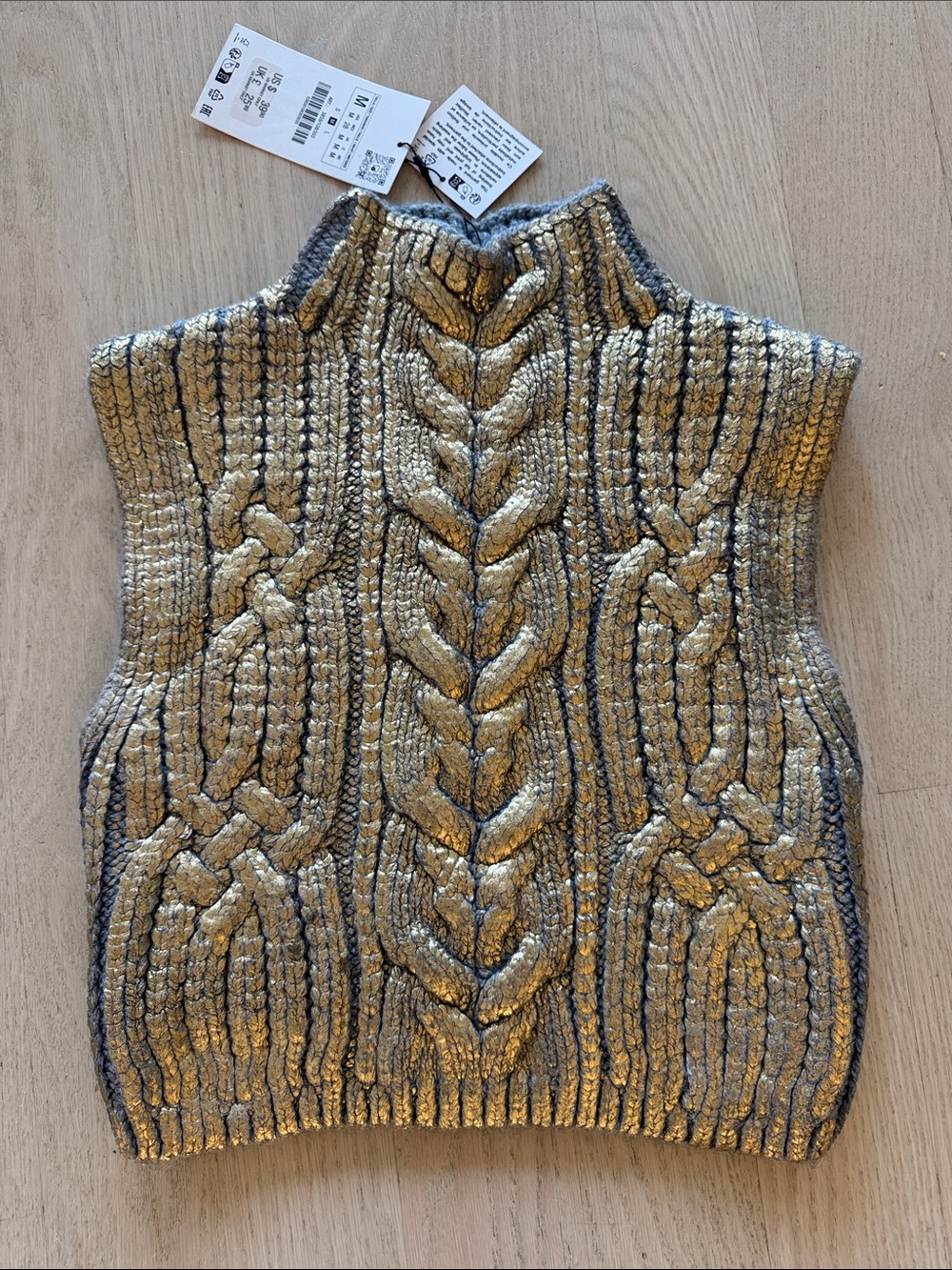 Zara Cable Knit Sleeveless Sweater Vest - Gray/Cream